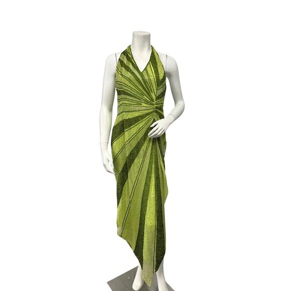 Cache Dresses & Skirts - Vintage Caché Silk Beaded Halter Evening Gown Lime Green Y2K Formal Dress Large